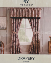 Veratex Allouette Drapery Set (2) 50 x 84" Panels Header + Tiebacks Red ... - $69.30
