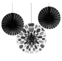 3 Black Polka Dot &amp; Solid Paper Fans Black Party Decorations &amp; Party Sup... - £6.14 GBP