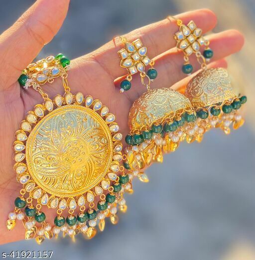 Primary image for Indian Kundan Gold Plated Beaded Jewelry Set Tikka Tika Earrings ShoMe516 05