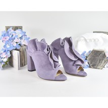 Jimmy Choo Haile Sue Thistle Purple Suede Ruffle Open Toe Heels Pumps 37... - $489.56