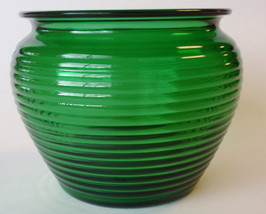 Forest Green Ribbed Glass Florist Bowl Vase;Tobacco Jar-5&quot; x 5¾&quot;;SHORT FLOWER - £19.54 GBP