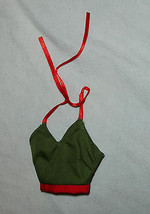 Barbie doll clothes vintage Mattel olive green halter top trimmed in holiday red - £7.86 GBP