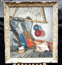 Oil Painting Levin Fishing Still Life Shells Floats Lobster Buoy Coastal Cottage - £287.76 GBP