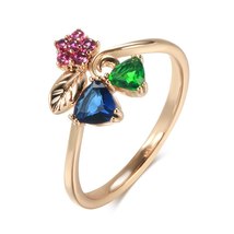 Vintage Colorful Natural Zircon Ring for Women 585 Rose Gold Ethnic Bride Rings  - £10.39 GBP