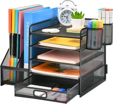 Marbrasse 5-Tier Paper Letter Tray Organizer With Drawer And 2 Pen Holder, Mesh - £34.57 GBP