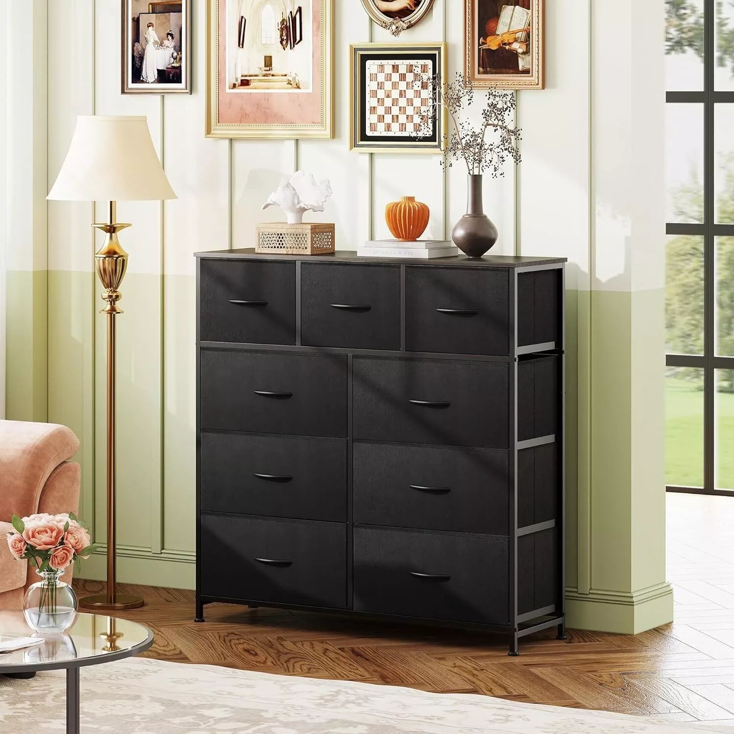 Black 9 Drawer Dresser Storage Tower: Efficient Bedroom Organizer - $105.63 CAD