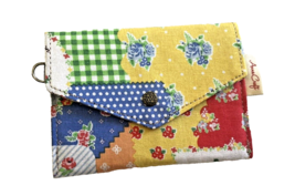 New Handmade Canvas Yellow Patchwork Print Keychain Envelope Wallet 4.5&quot;... - £11.86 GBP