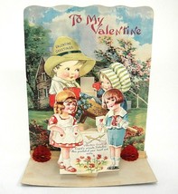 Antique 3-D Valentine Farm House w Die Cut Pop Out Children Made in USA 9.25&quot; - $6.57