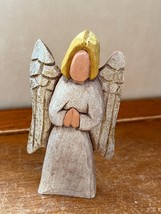 D. Cafeliani Marked Carved Faux or Real Wood Praying Angel w Gilt Sparkl... - $18.49