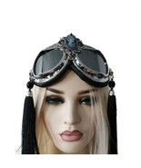 Rave Streampunk Burning Man Festival Beauty Head Black Tassel Cyber Goth... - $58.00