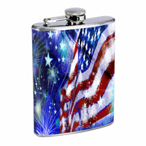 4th of July D8 Flask 8oz Stainless Steel Independence Day Fireworks American - £11.82 GBP