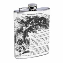 Alice in Wonderland Tenniel Cat Flask D131 8oz Stainless Black and White - £10.07 GBP