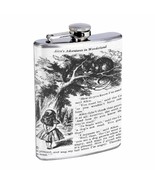 Alice in Wonderland Tenniel Cat Flask D131 8oz Stainless Black and White - £10.24 GBP