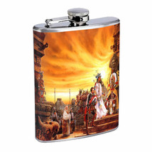Aztec D4 Flask 8oz Stainless Steel People Culture Empire Arts Statues Mexico - £11.85 GBP