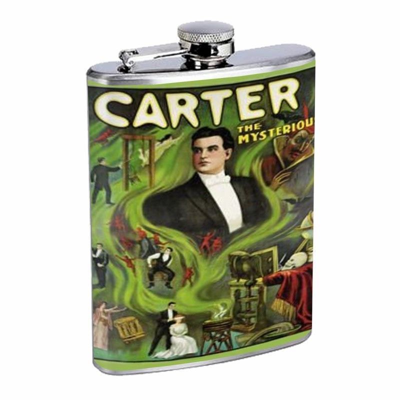 Carter the Great Poster Magic Flask D15 8oz Stainless Steel Green Smoke