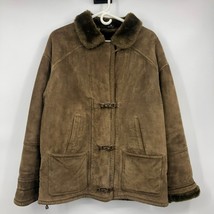 Gallery Leather Coat Womens M Used Brown Faux Fur Lining and Collar - £38.32 GBP