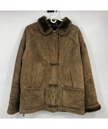 Gallery Leather Coat Womens M Used Brown Faux Fur Lining and Collar - £37.88 GBP