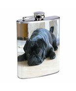 Dog black pug Stainless Steel Flask 8oz Whiskey Drinking - £11.83 GBP