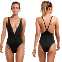 Vitamin A Swim Black Ecolux Stella Plunge Bodysuit One Piece (10/L) Nwt - £83.91 GBP