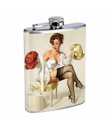 Flask 8oz Stainless Steel Classic Vintage Model Pin Up Girl Design-111 - £11.80 GBP