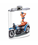 Flask 8oz Stainless Steel Classic Vintage Model Pin Up Girl Design-180 - £11.80 GBP