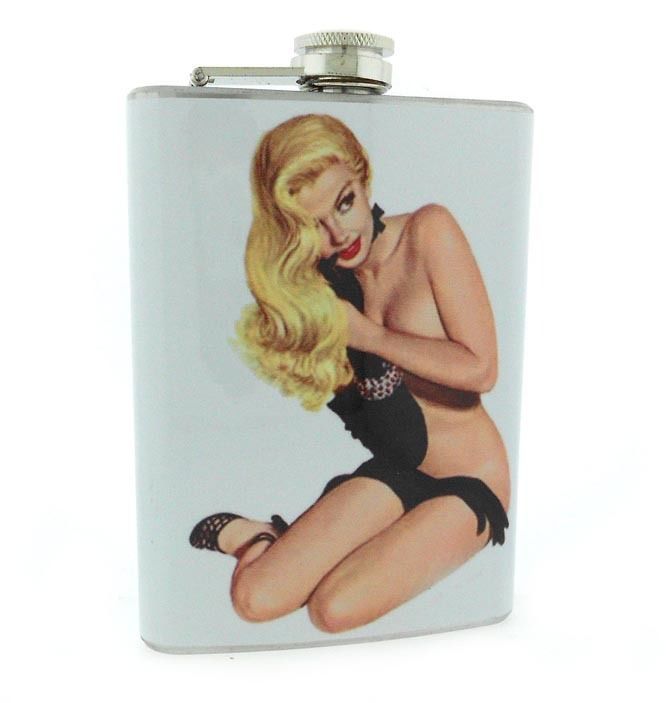 Flask 8oz Stainless Steel Sexy Pinup Girl D 15 Sexy Lingerie Vintage Model