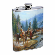 Indian Native American Flask D1 8oz Stainless Steel Tirbes Tent Wild West - £11.83 GBP