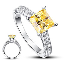 1.5 Carat Princess Cut Yellow Canary Created Diamond 925 Silver Wedding Ring - $129.99