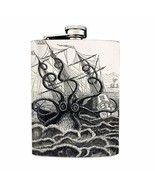Kraken Vintage Octopus Design 02 Flask 8oz Stainless Steel Ship Attack B&amp;W - £11.55 GBP