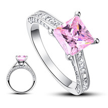 1.5 Carat Princess Cut Fancy Pink Created Diamond 925 Silver Wedding Ring - £104.24 GBP