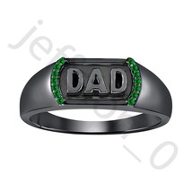 0.07 CT Created Emerald 14K Black Gold Over Father Dad Enamel Wedding Band Ring - £23.65 GBP