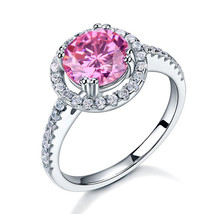925 Sterling Silver Wedding Engagement Halo Ring 2 Carat Pink Created Diamond  - £80.17 GBP