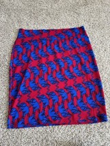 LuLaRoe Skirt Size 2XL Red Blue Elephant Stretchy Material Career Casual - £8.28 GBP