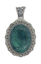 Emerald And Sterling Silver Pendant 24.1g - £391.68 GBP