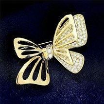 1Ct Round Cut Lab-Created Diamond Butterfly Brooch Pin 14k Yellow Gold Plated - £203.62 GBP