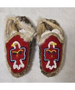 VTG Native American Beaded Child Moccasins Size 1 Fur Lined Thunderbird ... - $75.13