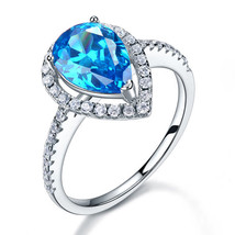Sterling 925 Silver Bridal Engagement Ring 2 Carat Pear Cut Blue Created Diamond - £88.19 GBP