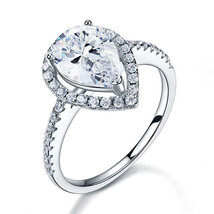 Sterling 925 Silver Bridal Wedding Engagement Ring 2 Carat Pear Created Diamond - £80.17 GBP