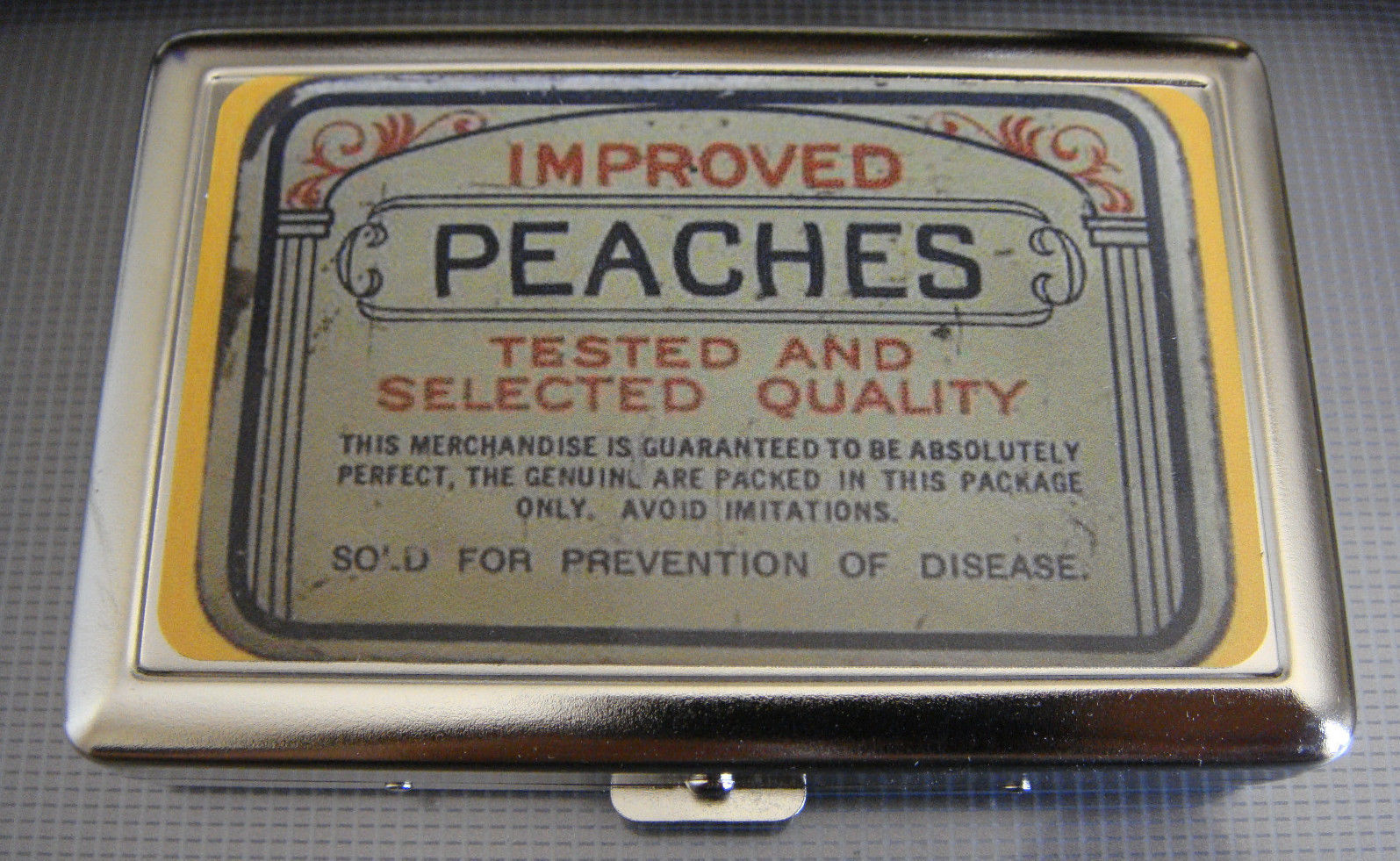 Peaches D 01 Metal Silver Cigarette Case Vintage Condom Lifestyles Ad Essentials
