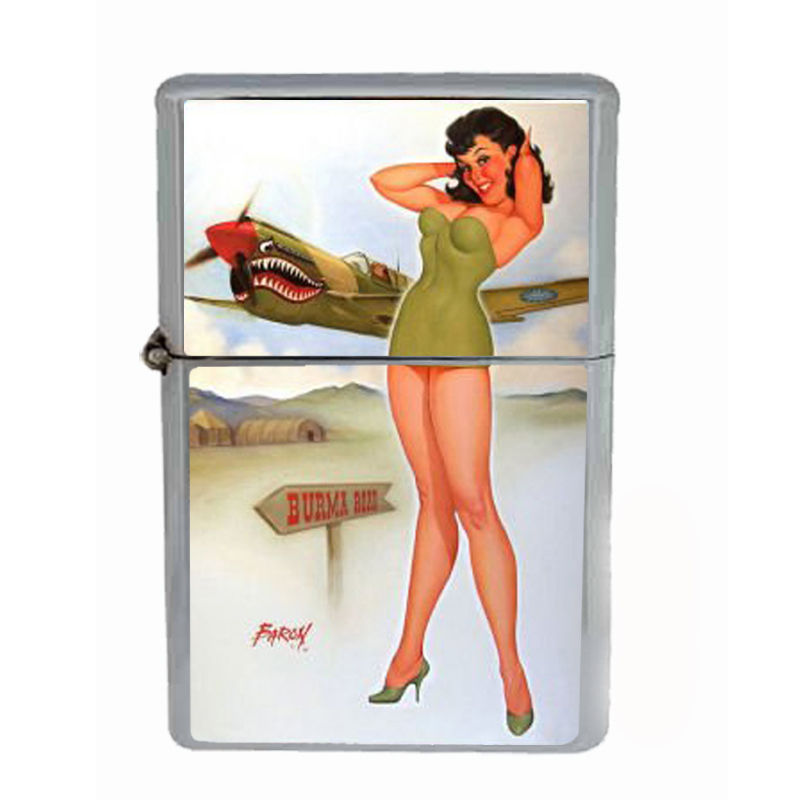Pin Up Girl W/ Airplane Windproof Refillable Oil Lighter with Gift Box Art D 27
