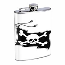 Pirate Jolly Roger Skull Flag Flask D60 8oz Stainless Steel Black and White - £11.83 GBP
