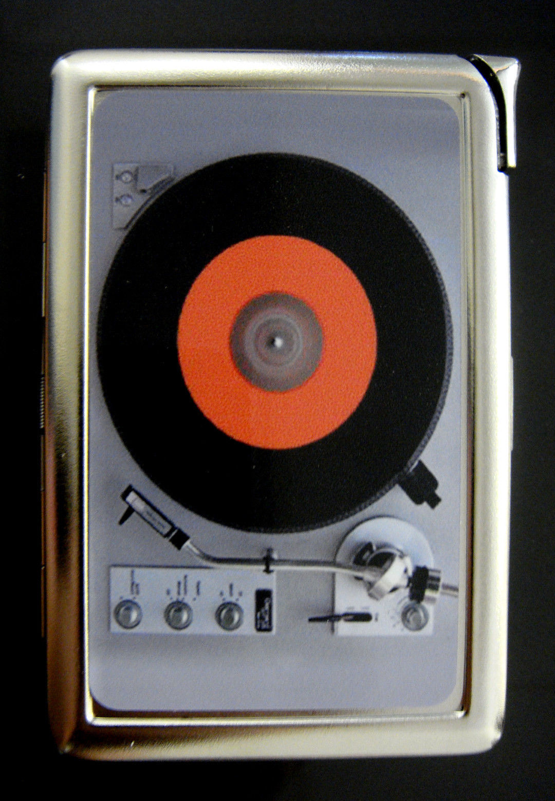 Record Player 01 Cigarette Case Built in Lighter Card Holder Vintage Retro Music