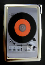 Record Player 01 Cigarette Case Built in Lighter Card Holder Vintage Retro Music - £15.44 GBP