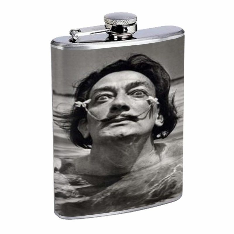 Salvador Dali Young Black and White D470 Flask 8oz Stainless Steel Mustache