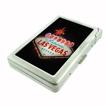 Silver Cigarette Case with Lighter Las Vegas Design 01 City Lights Casino Poker - £14.03 GBP