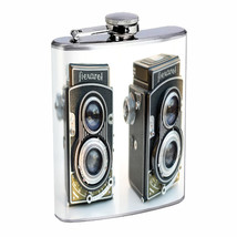 Stainless Steel Flask 8 oz Vintage Camera  Design Silver Drinking Whiskey - £11.17 GBP