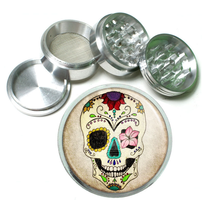 Sugar Skull Aluminum Herb Grinder D10 63mm 4 Piece Hand Mueller Day of t... - $16.78