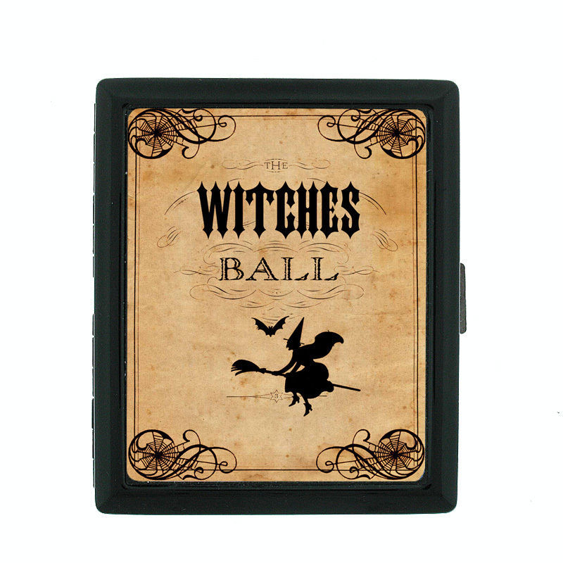 Vintage Halloween D23 Regular Black Cigarette Case / Metal Wallet Old Fashioned - £11.03 GBP