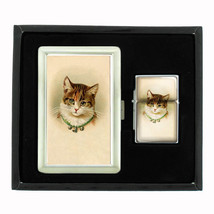 Vintage Cat D1 Cigarette Case / Wallet And Lighter Gift Set Old Fashioned Image - £17.09 GBP