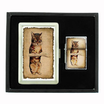 Vintage Cat D18 Cigarette Case / Wallet And Lighter Gift Set Old Fashioned Image - £17.37 GBP